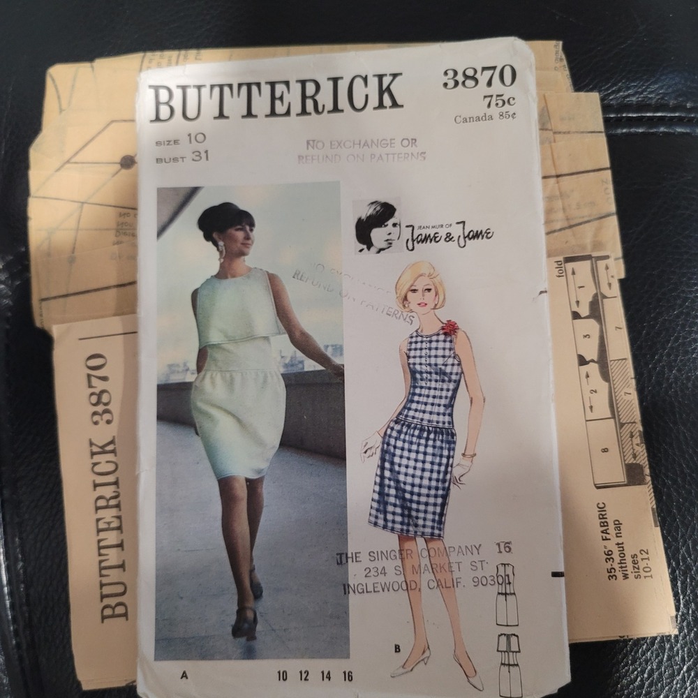 Vintage Butterick 3870 Jean Muir Jane & Jane Dress Sewing Pattern Size 10 cut